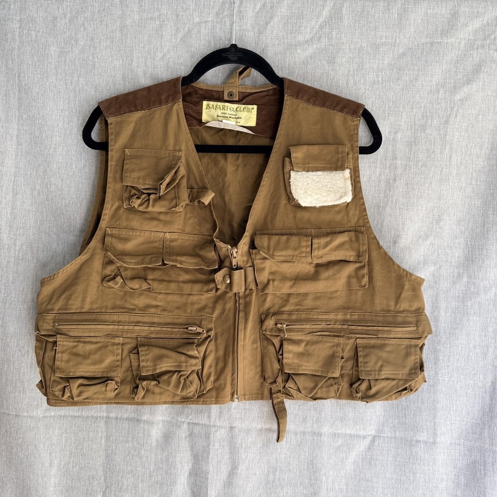 Safari Club Vest Mens Medium Brown Multi Pocket Utility Photographer Fishing M